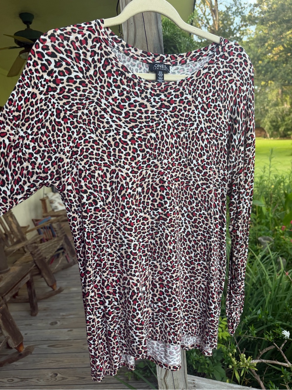 Jones New York Pink and Black Leopard Print Long Sleeve Tee
